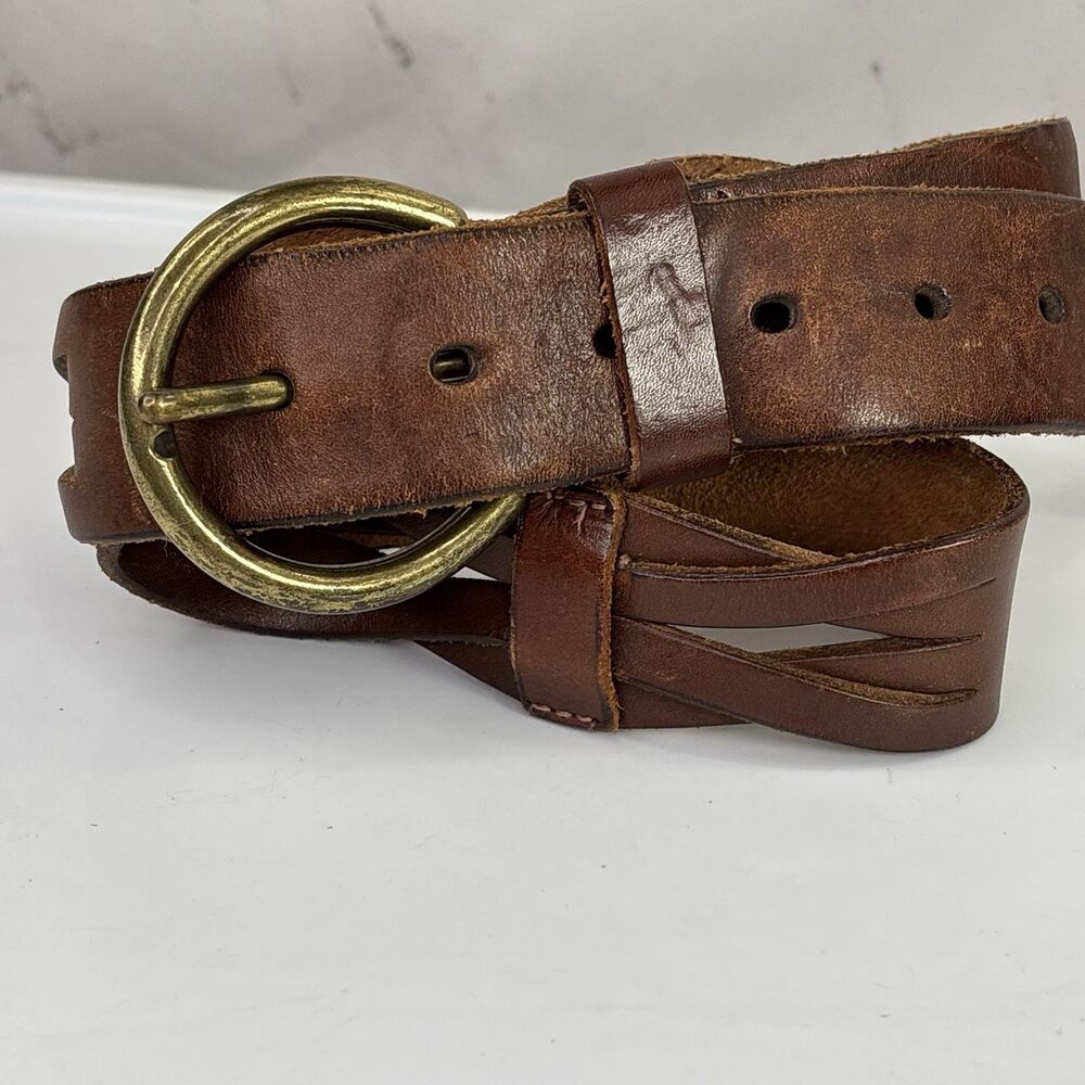 VTG American Eagle Outfitters Braided Leather Belt Cognac Brown Brass Buckle 34" - Picture 2 of 16